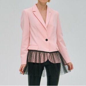 SEVEN LAB Pink "QUEEN" Blazer w/ Black Tulle Peplum Size Large